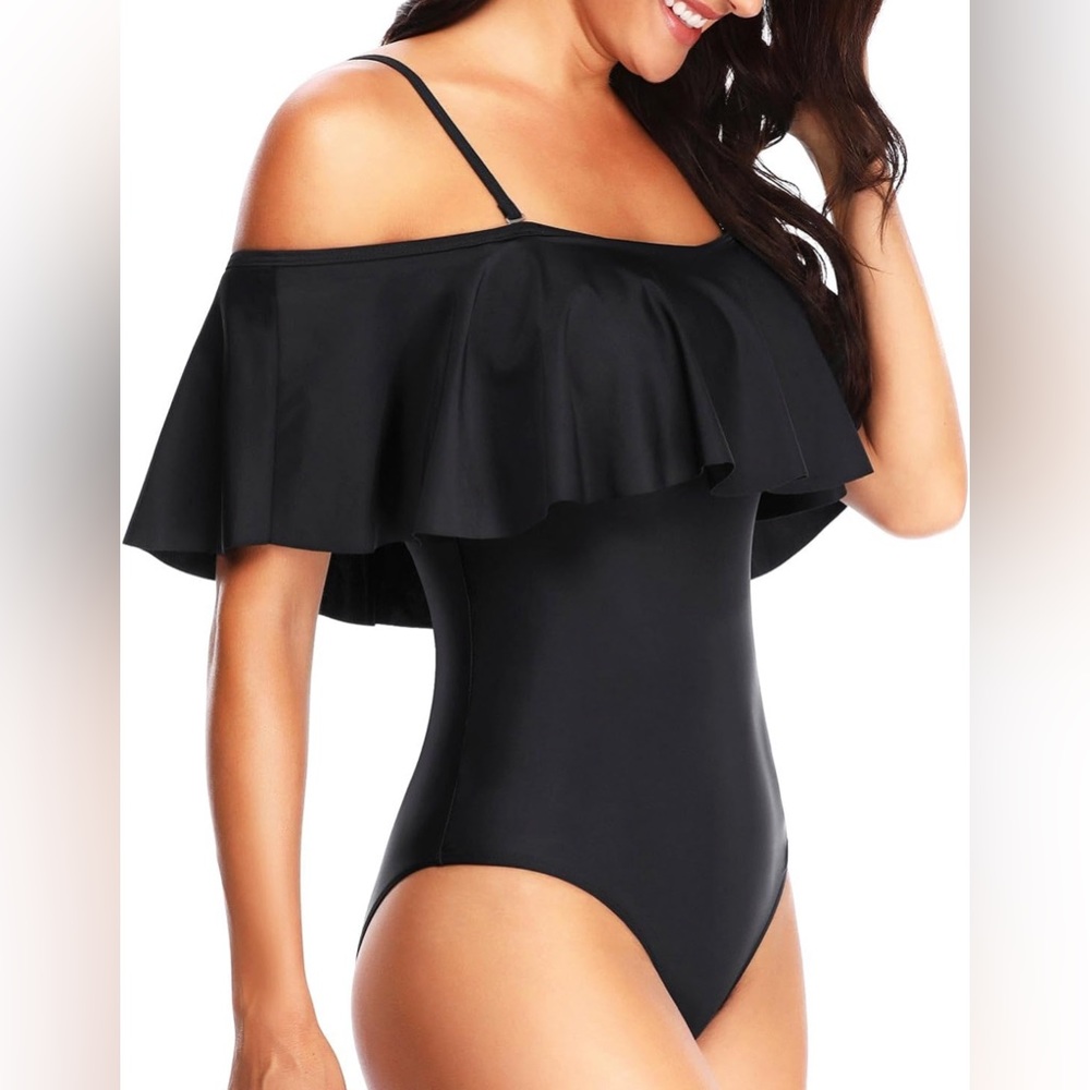 Tempt Me Women's One Piece Swimsuit Vintage Off Shoulder Ruffled Bathing Suits